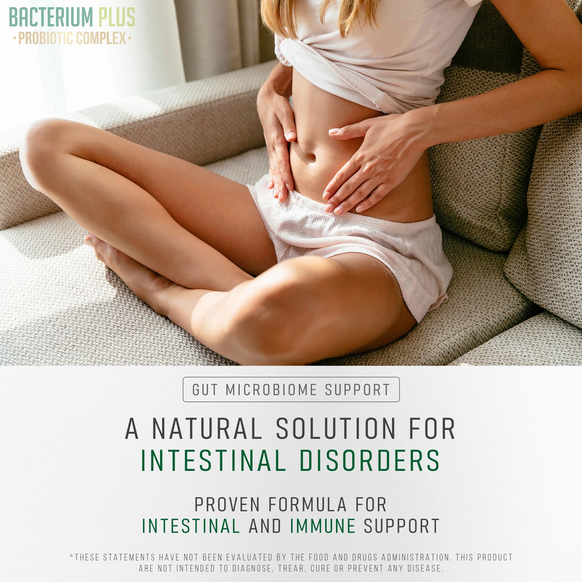 BACTICURE Bacterium Plus daily-use scene suggests simple routines for ongoing digestive comfort.