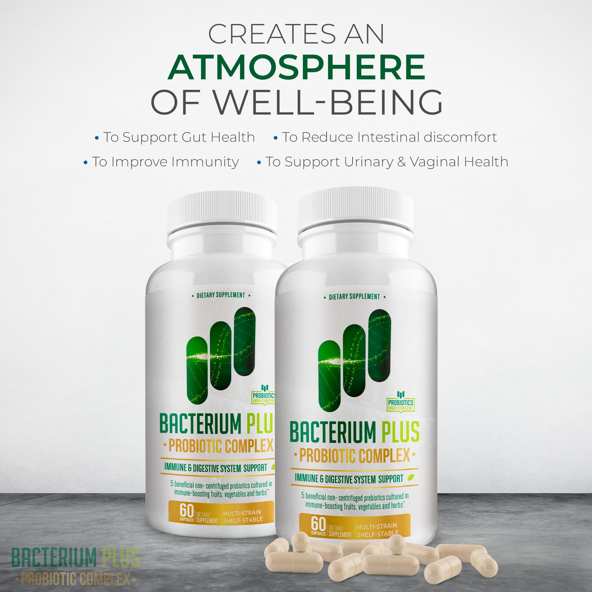 BACTICURE Bacterium Plus ingredients-schematic reveals natural components for gut-friendly daily use.