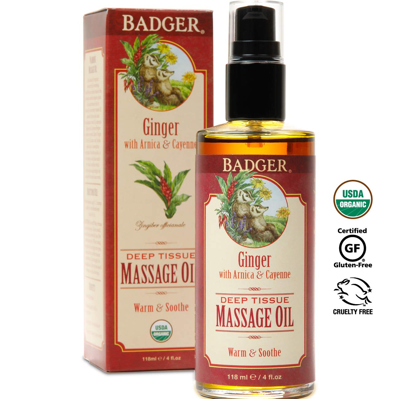 Badger Ginger Massage Oil application scene demonstrating full-body massage use.