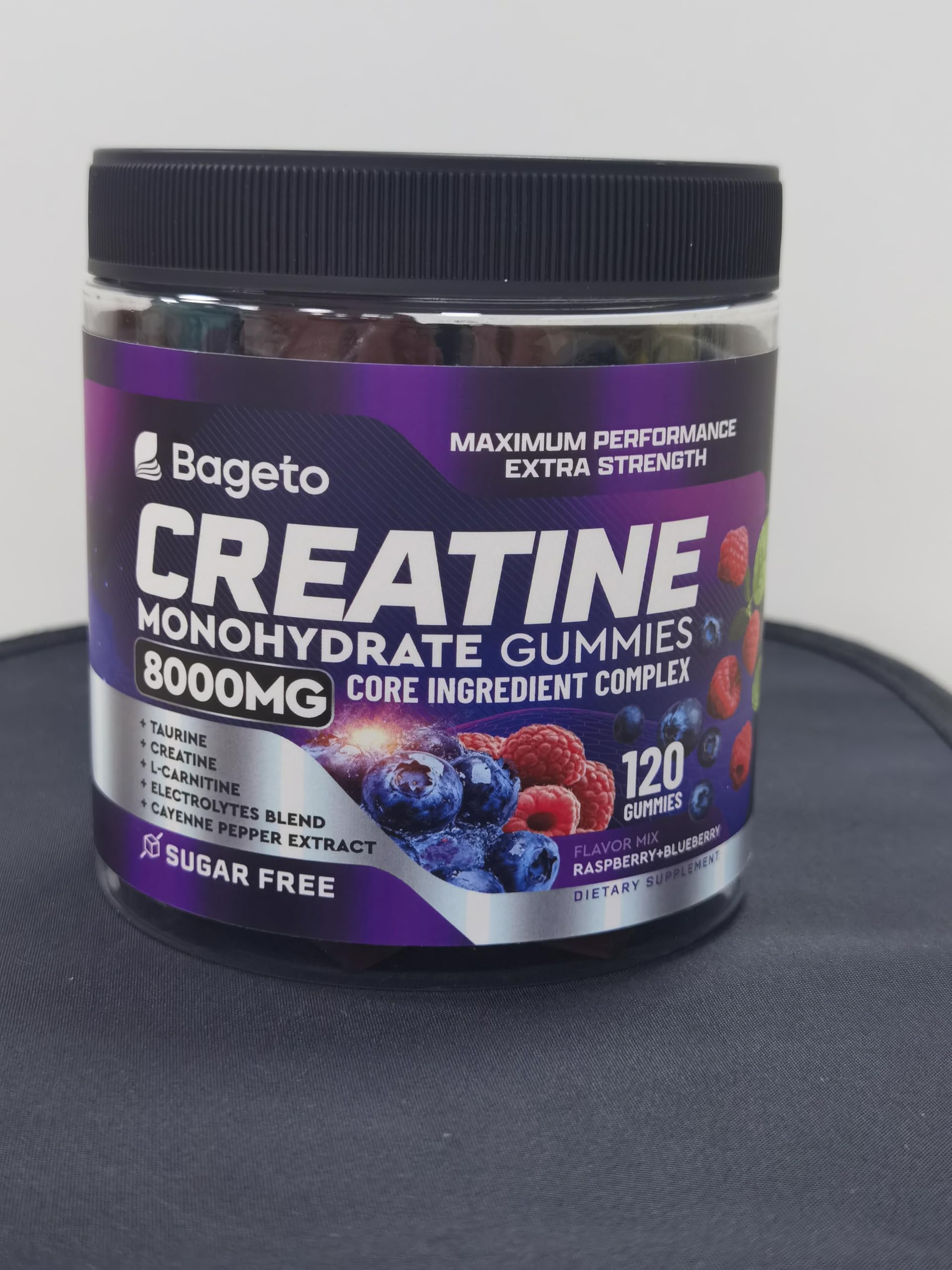 Closeup of Bageto Gummies showing chewy texture and berry flavor