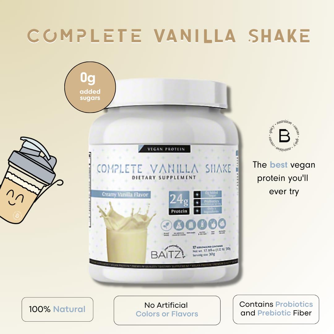 Baitz Complete Vanilla Shake vegan formula is dairy-free and gluten-free