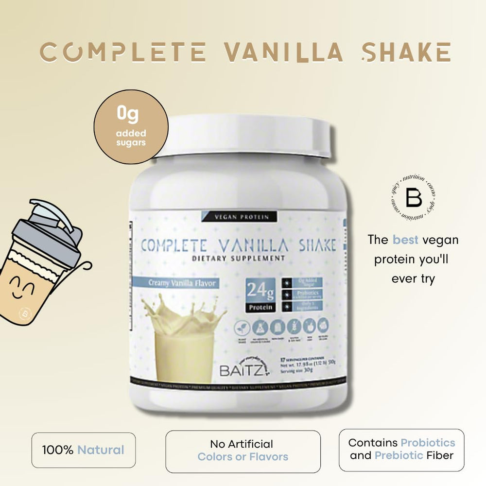 Baitz Complete Vanilla Shake vegan formula is dairy-free and gluten-free