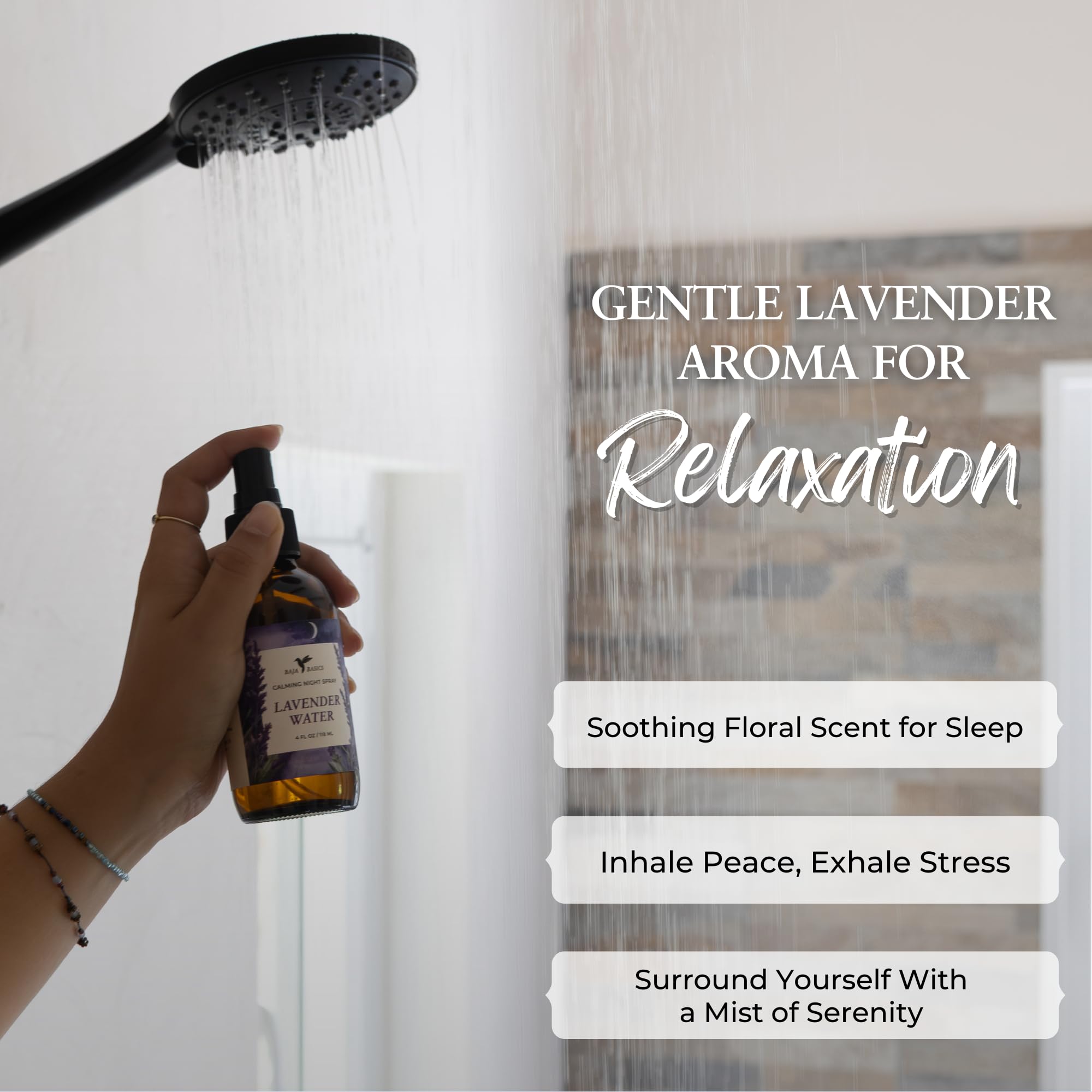 Baja Basics lavender room mist creates a tranquil bedroom atmosphere.