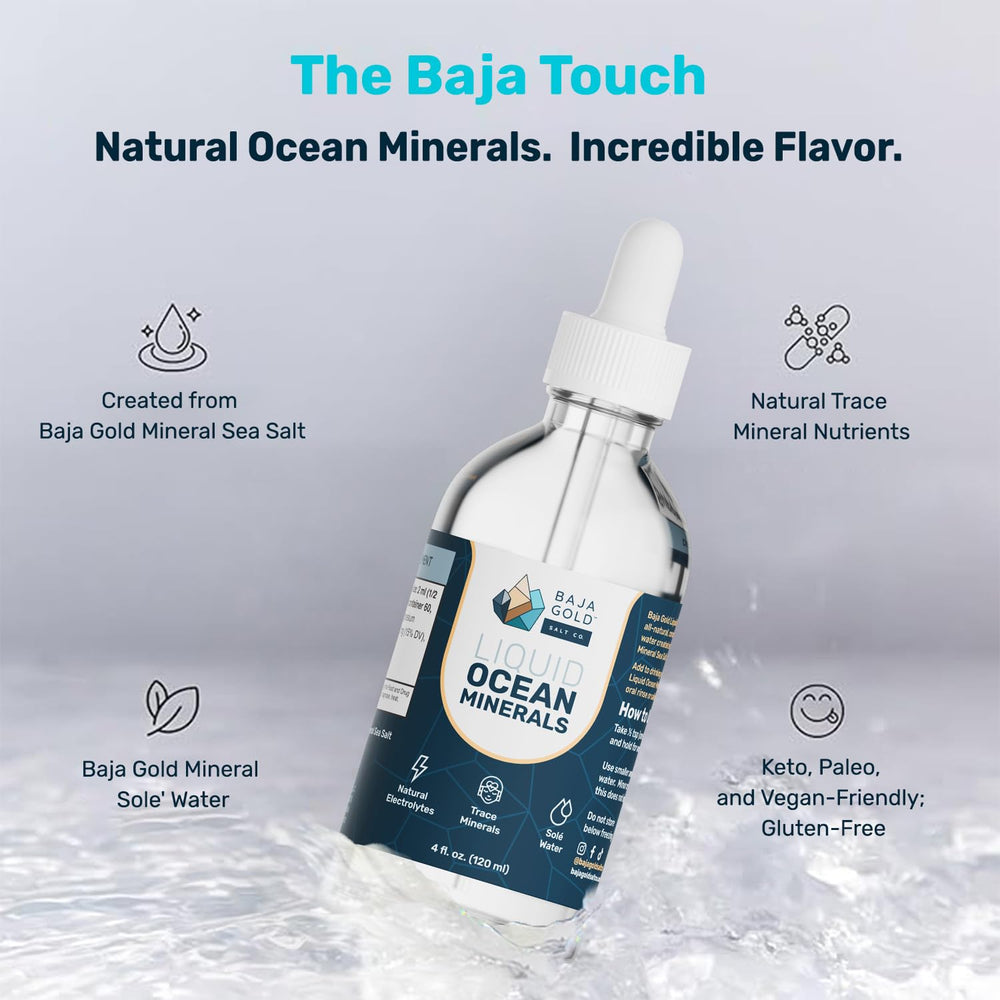 Baja Gold Mineral Drops close-up on label highlighting natural minerals.