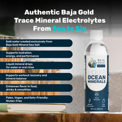Baja Gold drops pouring into a glass to enrich hydration with minerals