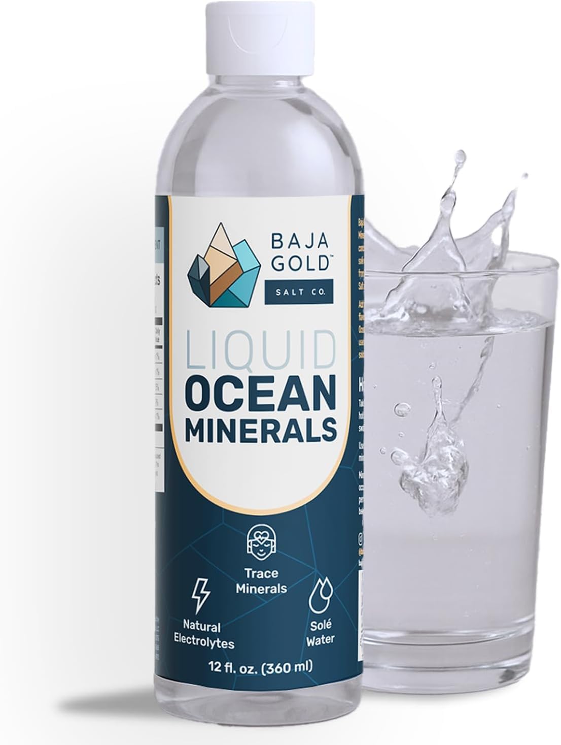 Baja Gold liquid trace mineral drops bottle for adding minerals to water, enhancing hydration