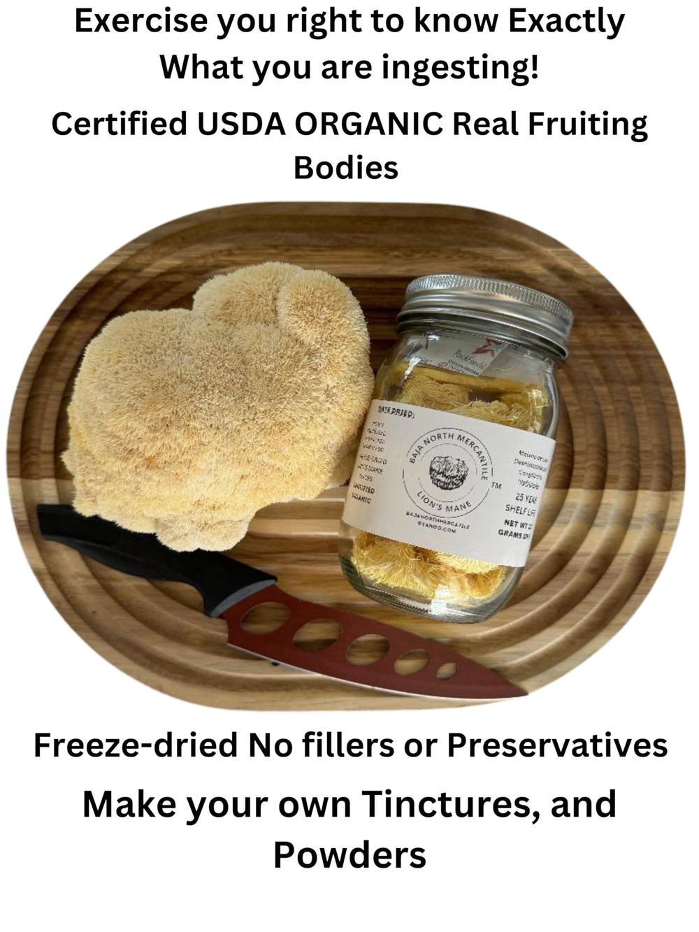Baja North Mercantile USA-grown organic lion's mane on display