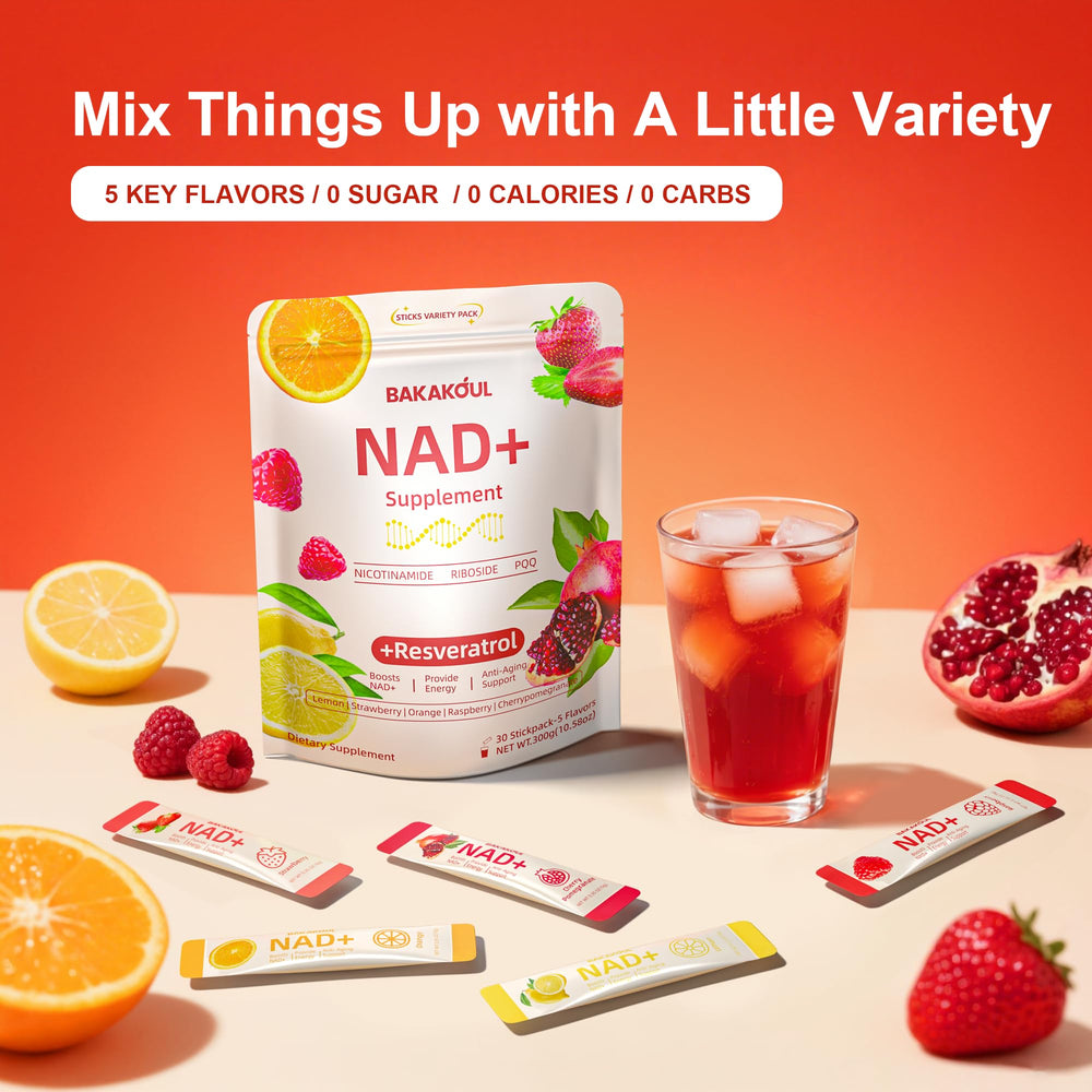 Cherry pomegranate flavor NAD packets with bright packaging.
