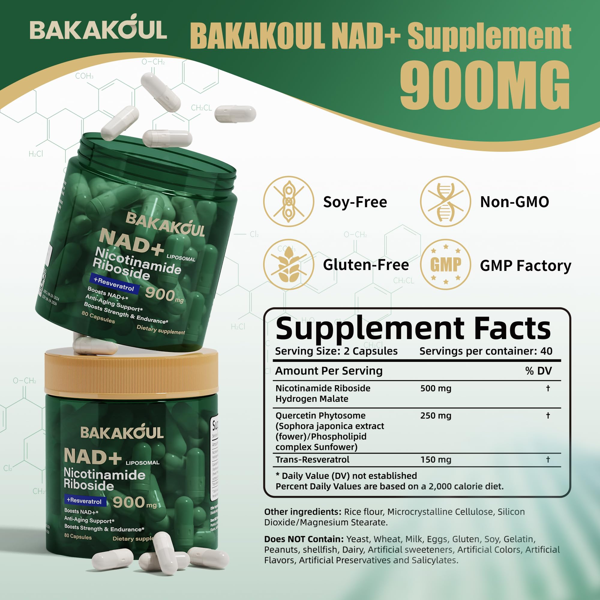 BAKAKOUL NAD bottle back with ingredients and certification notes