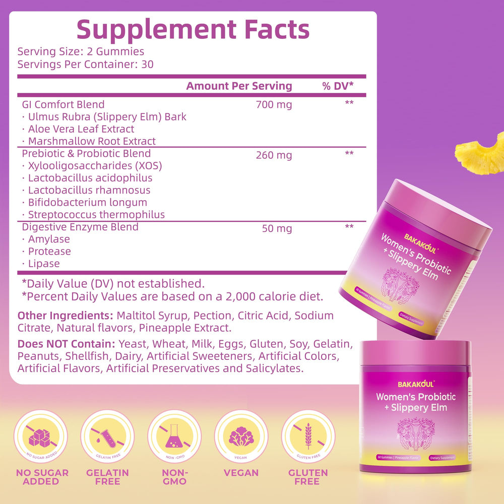 BAKAKOUL pineapple-flavored gummies closeup highlights tasty, easy daily intake.