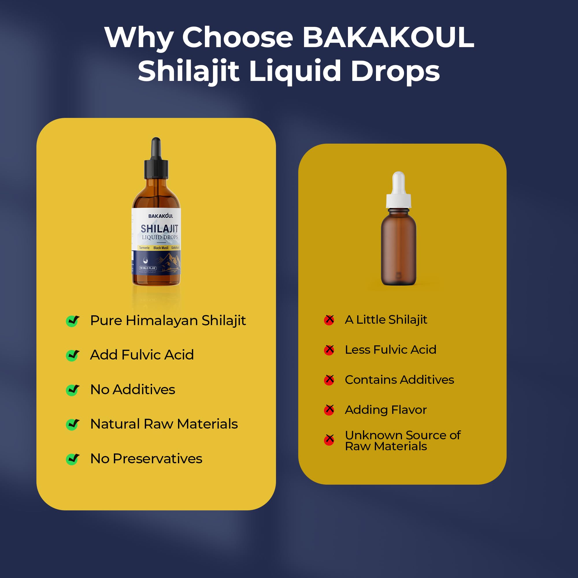 BAKAKOUL Shilajit liquid drops bottle close-up showcases premium resin quality.