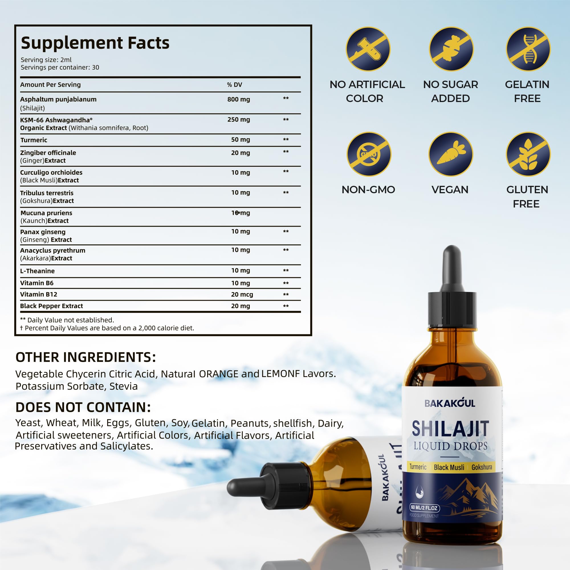 BAKAKOUL Shilajit liquid drops pour demonstrates easy-dose format for quick use.