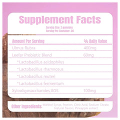 Bakong Her Juicy Feminine Gummies close-up shows pineapple flavor and probiotic blend for gut health.