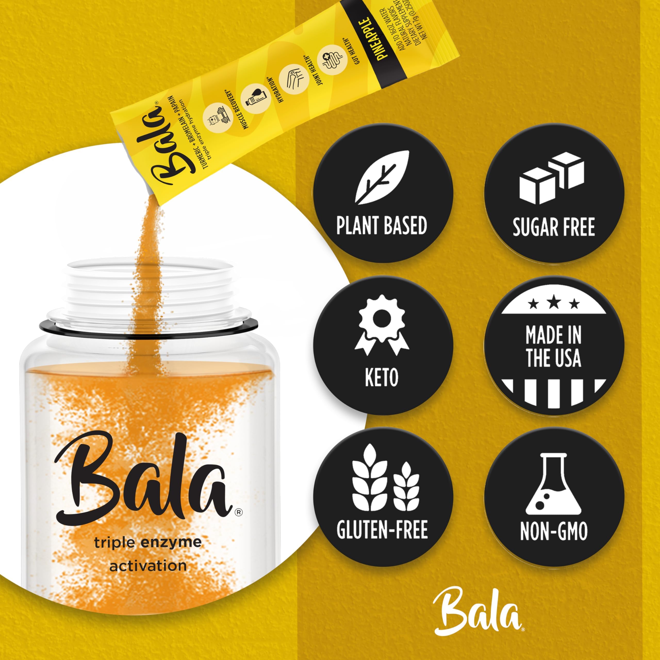 Bala Bromelain and Papain visual for gentle muscle recovery support after workouts.