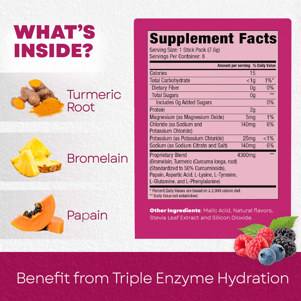 BALA Enzyme Berry bottle back with nutrition facts for portable use