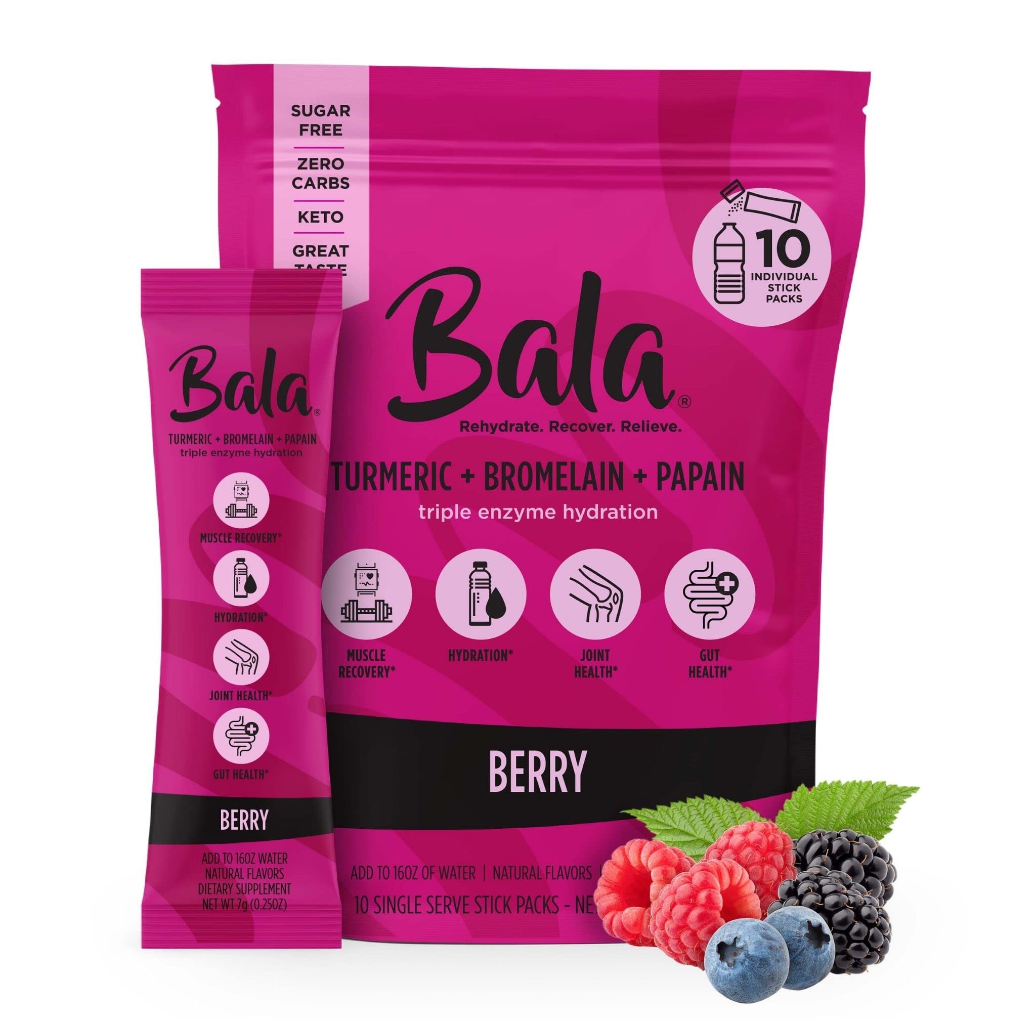 BALA Enzyme Berry bottle front showing branding for on-the-go digestion support