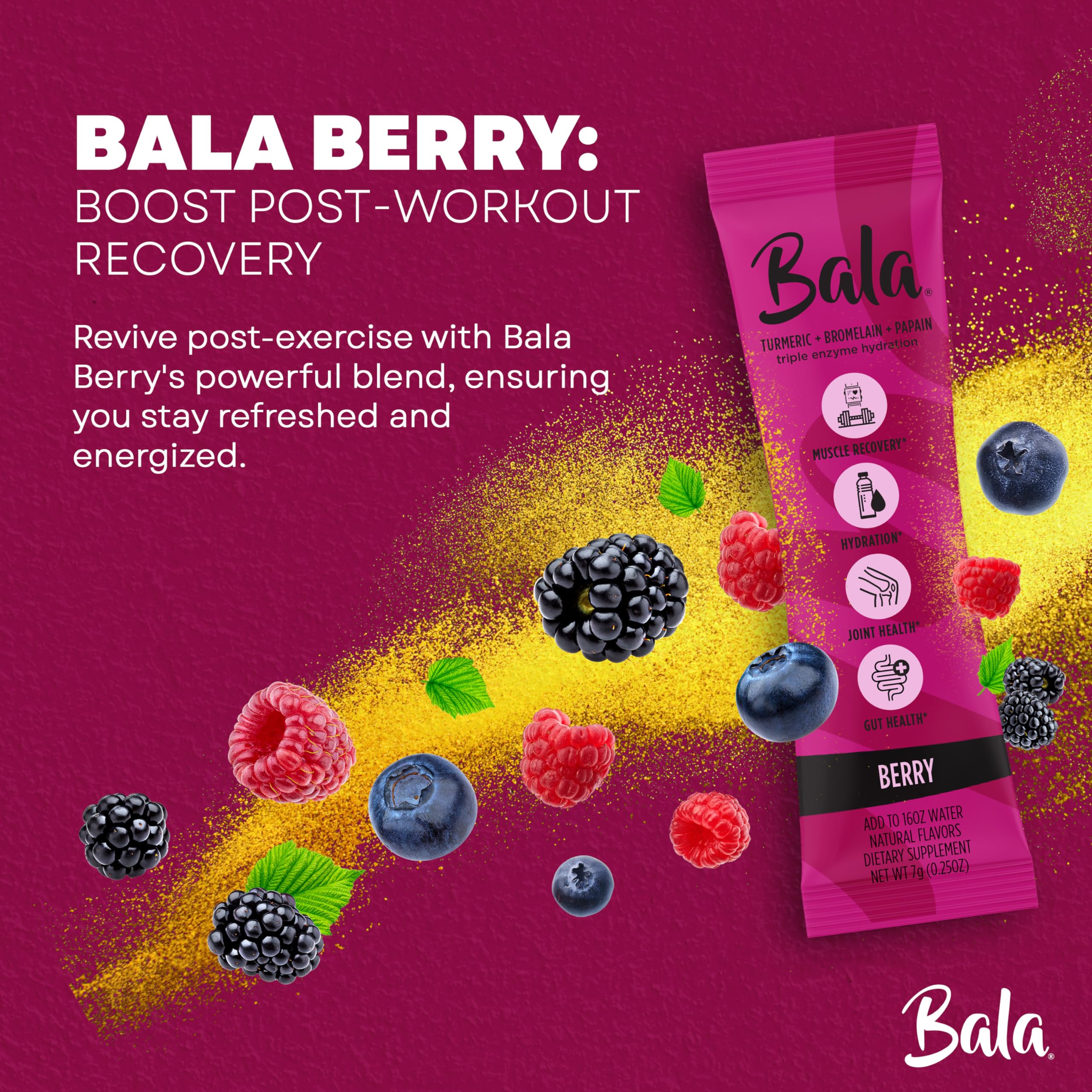 Close-up of label on BALA Enzyme Berry bottle highlighting enzyme blend and flavor
