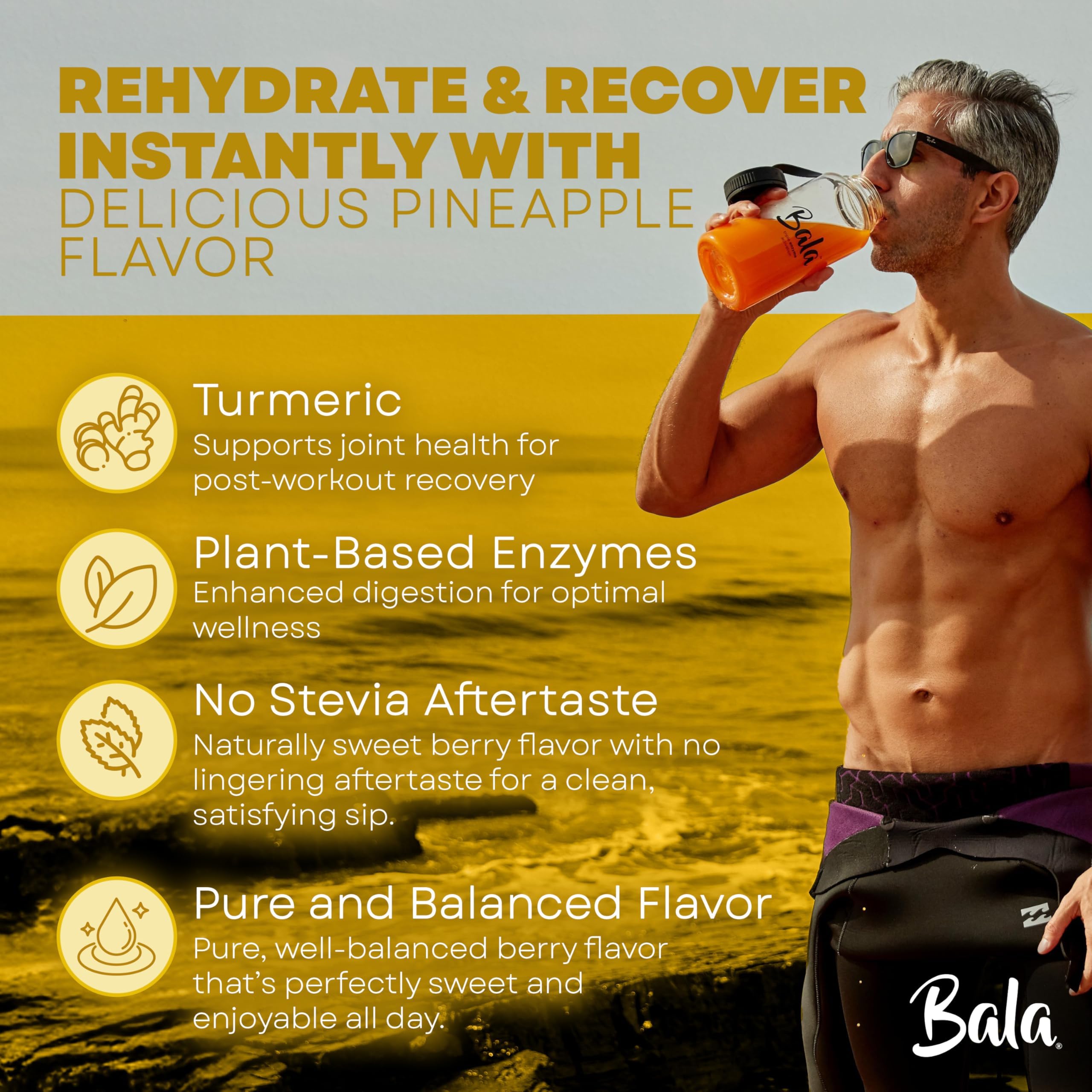 Bala Immune wellness and joint flexibility in a pineapple-flavored, sugar-free drink.
