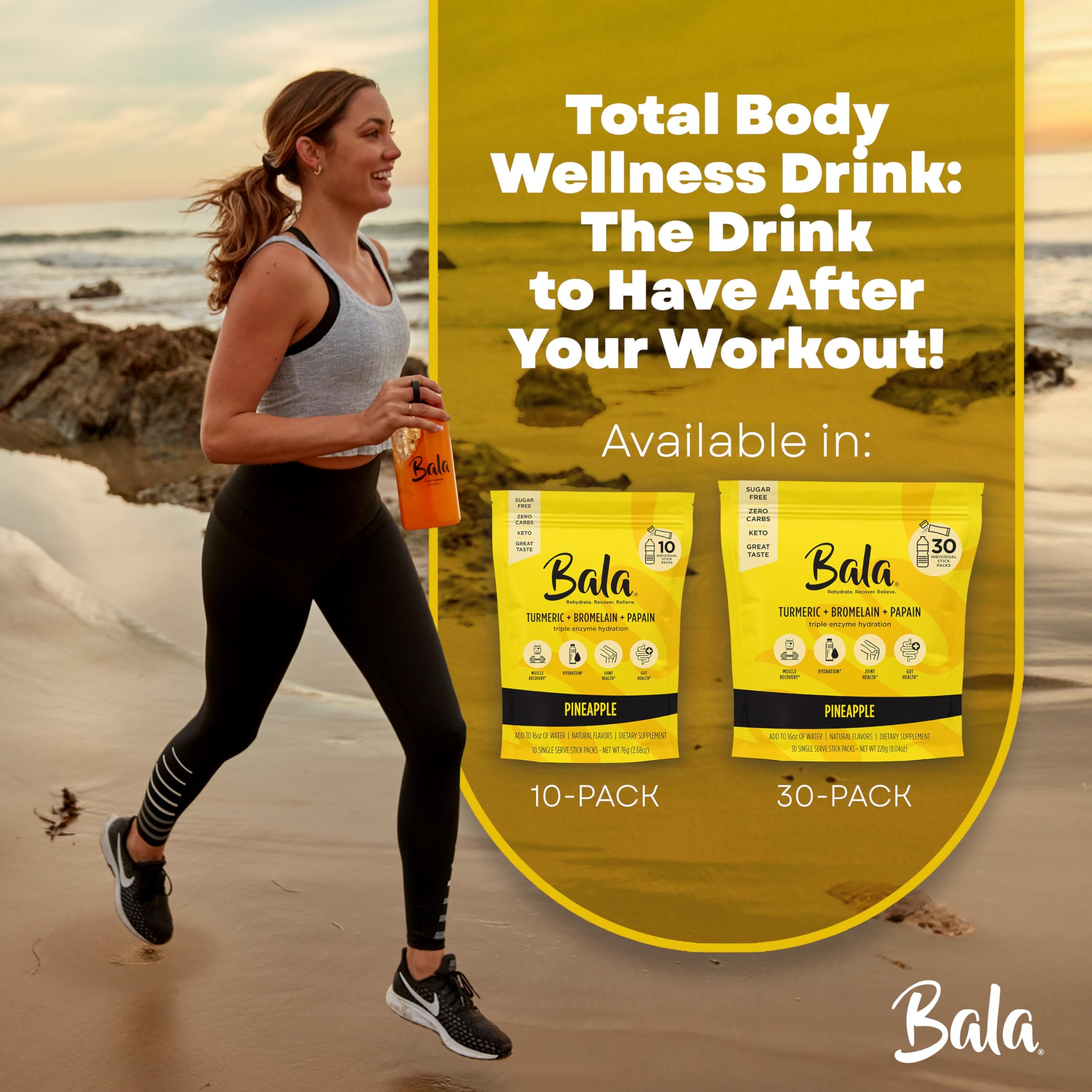 Bala Pineapple flavor drink mix suited for gym bags and travel.