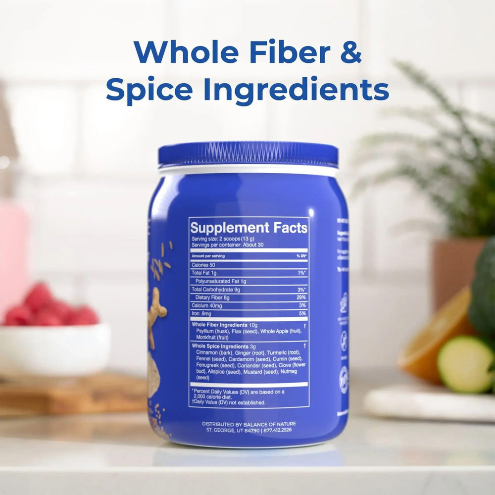 Balance of Nature Fiber & Spice flax seed image highlighting plant-based texture
