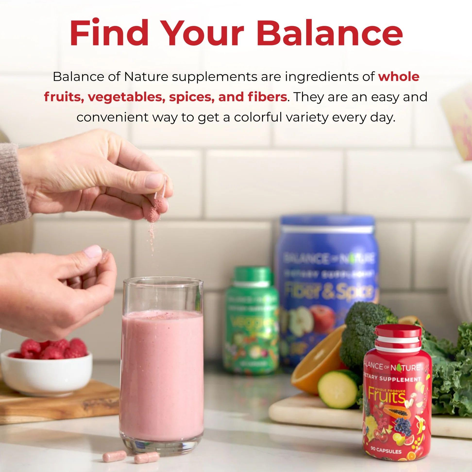 Balance of Nature Fruits on kitchen counter ready for your wellness ritual.