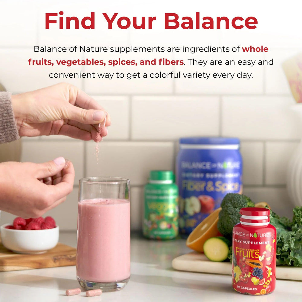 Balance of Nature Fruits on kitchen counter ready for your wellness ritual.