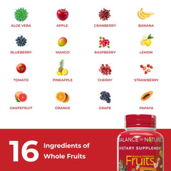 Boxed Balance of Nature Fruits packaging emphasizes gluten-free and kosher status.