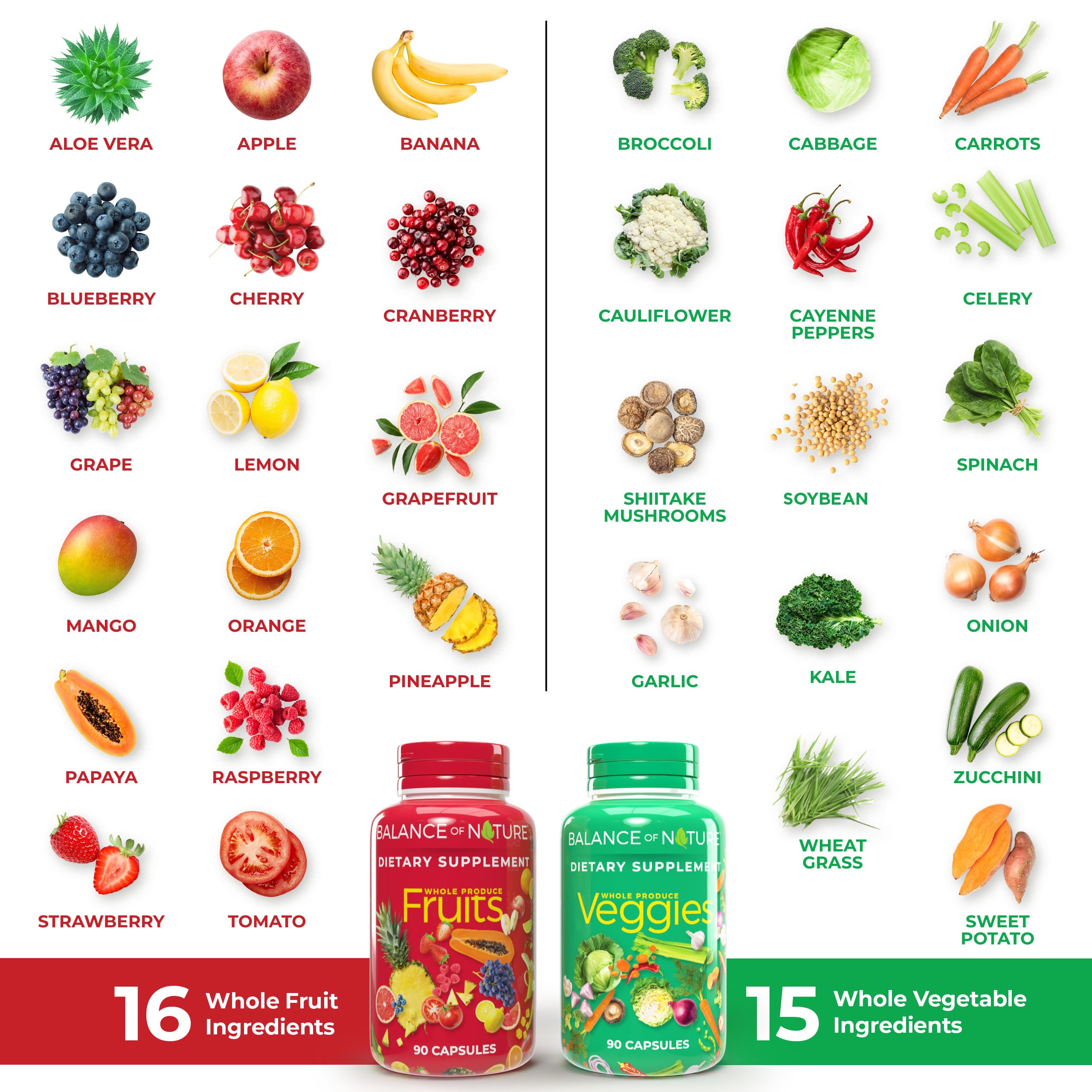 Balance of Nature Veggies bottle label highlighting gluten-free vegan formula