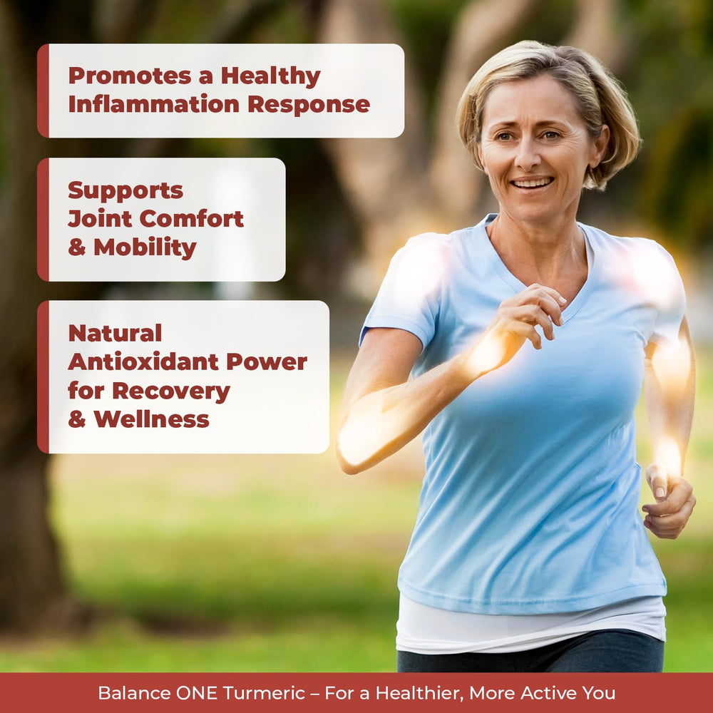 Balance ONE turmeric capsules closeup shows potency and capsule texture.