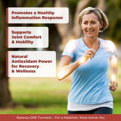 Balance ONE turmeric capsules closeup shows potency and capsule texture.