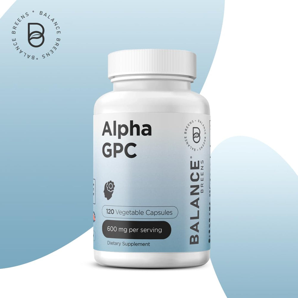 Balancebreens Alpha GPC bottle side view shows dosage details for daily use