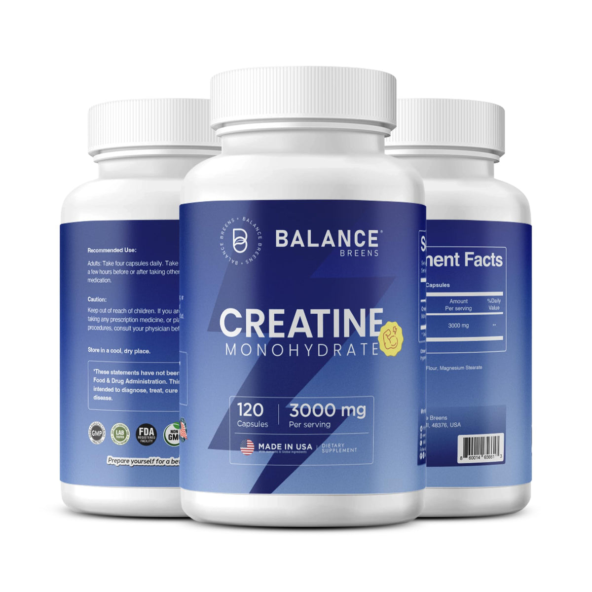 Balancebreens Creatine Monohydrate bottle front supports training energy