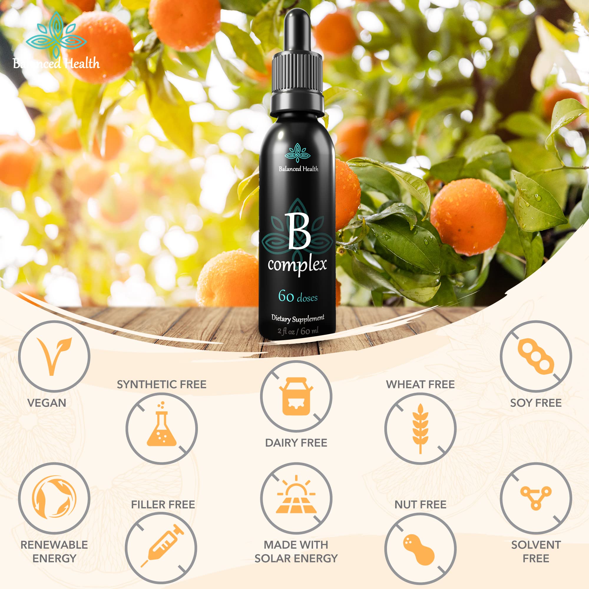Balanced Health B-Complex Drops vegetarian formula suits plant-based diets.