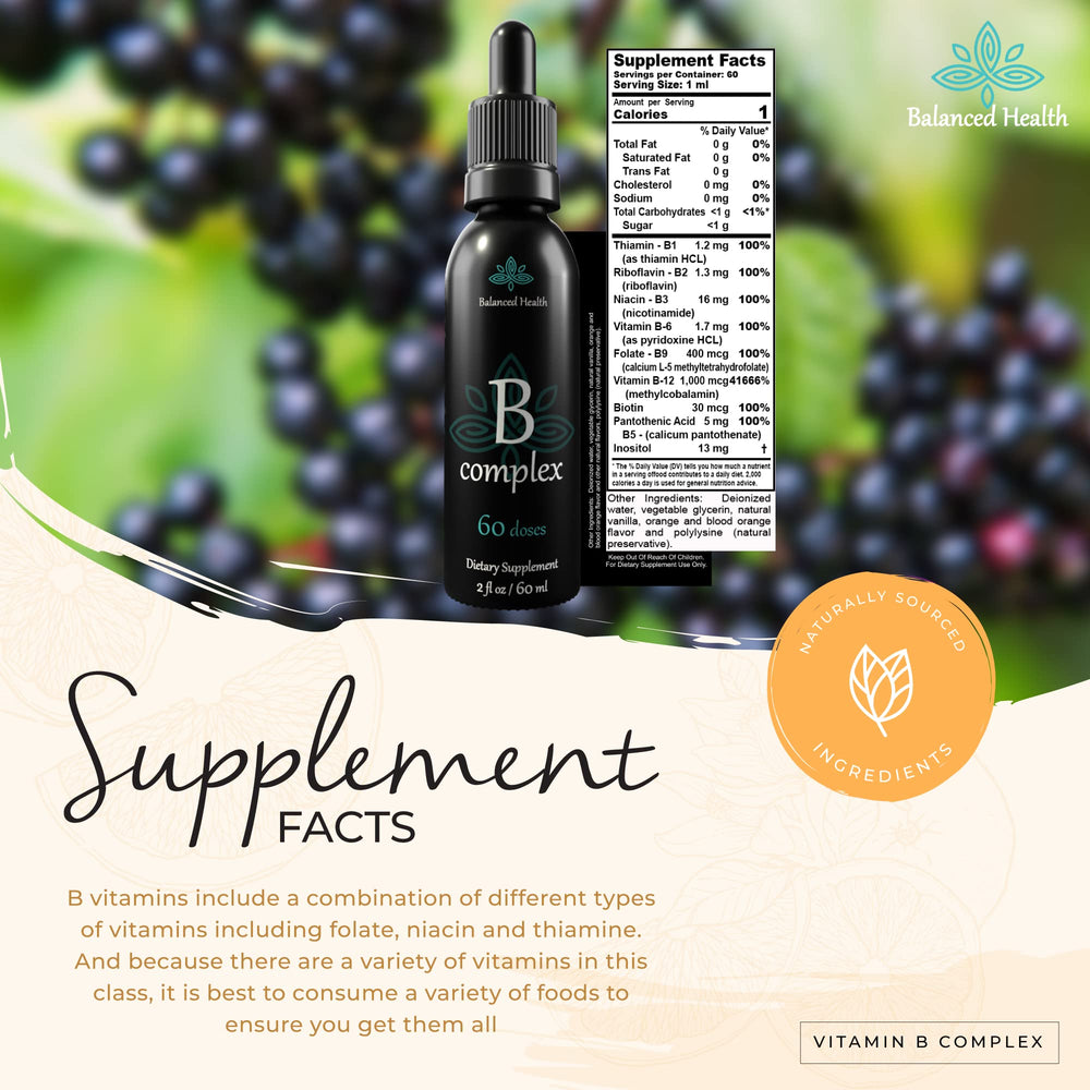 Balanced Health B-Complex Drops made in USA with clean ingredients.