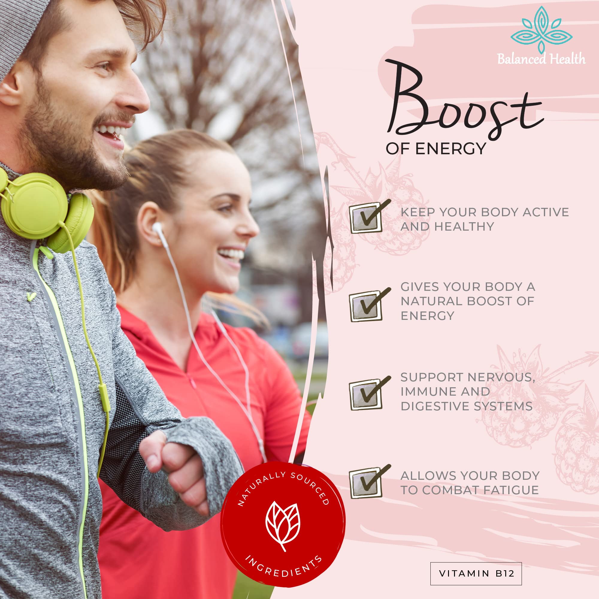 Balanced Health B12 raspberry drops show fast absorption under the tongue.