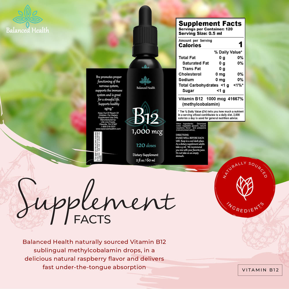 Two-bottle pack of Balanced Health B12 on a shelf.