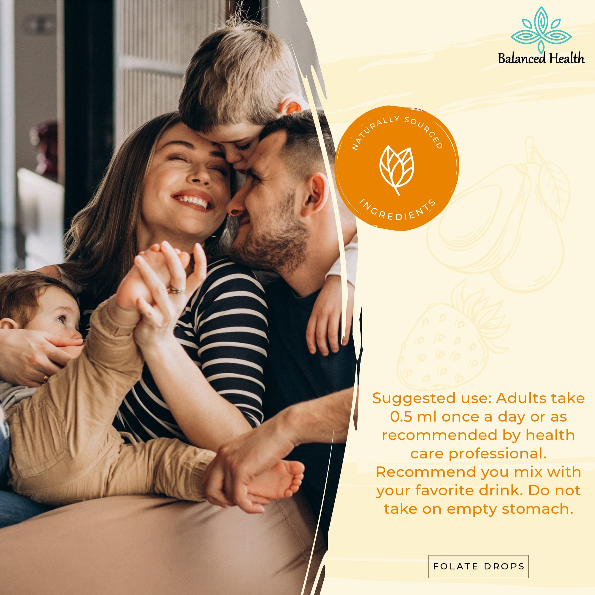 Balanced Health Folate Drops butterscotch flavor enhances taste during dosing.