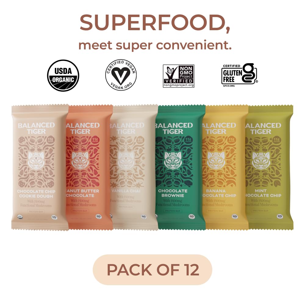 Balanced Tiger 12-bar variety box for on-the-go meals.