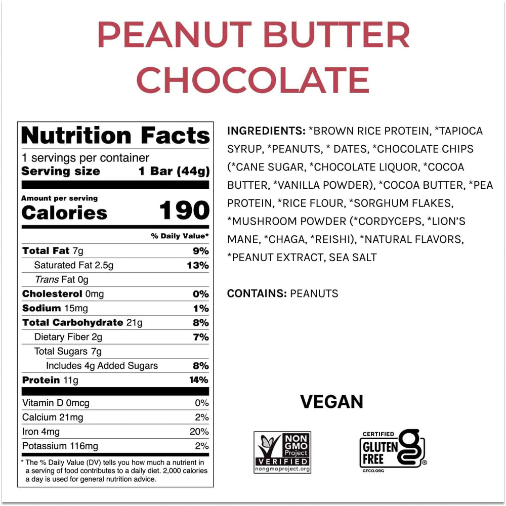 Balanced Tiger bar packaging shows vegan, gluten-free, non-GMO features for clean snacking.