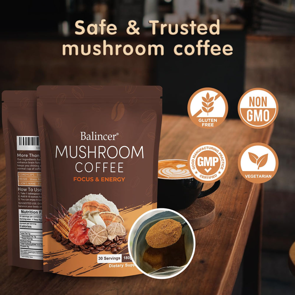 Balincer Mushroom Coffee poured over ice for a smooth cold latte