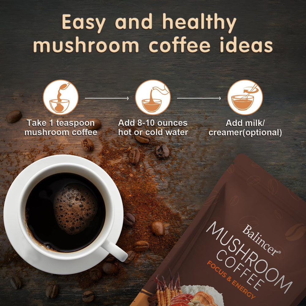 Balincer Mushroom Coffee powder close-up showing the natural mushroom blend texture