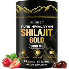 Balincer Shilajit Gummies Gold bottle shown for on-the-go energy support