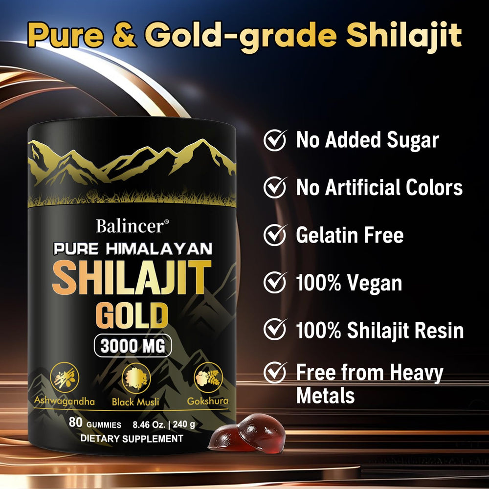 Store shelf display of Balincer Shilajit Gummies Gold