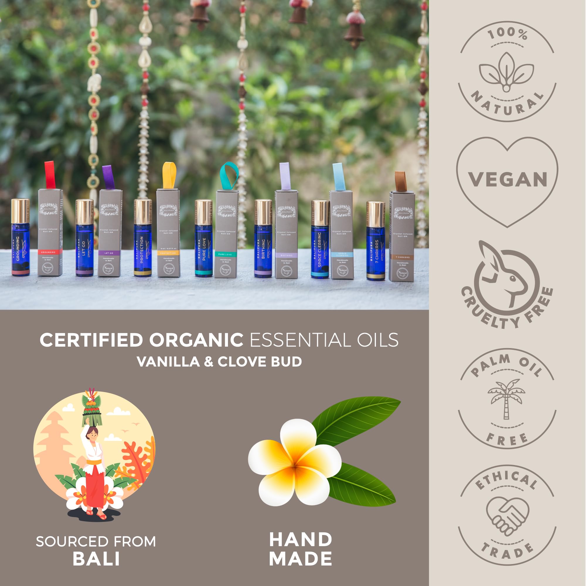 BALIPURA crystal-infused fragrance highlighting natural healing vibes.