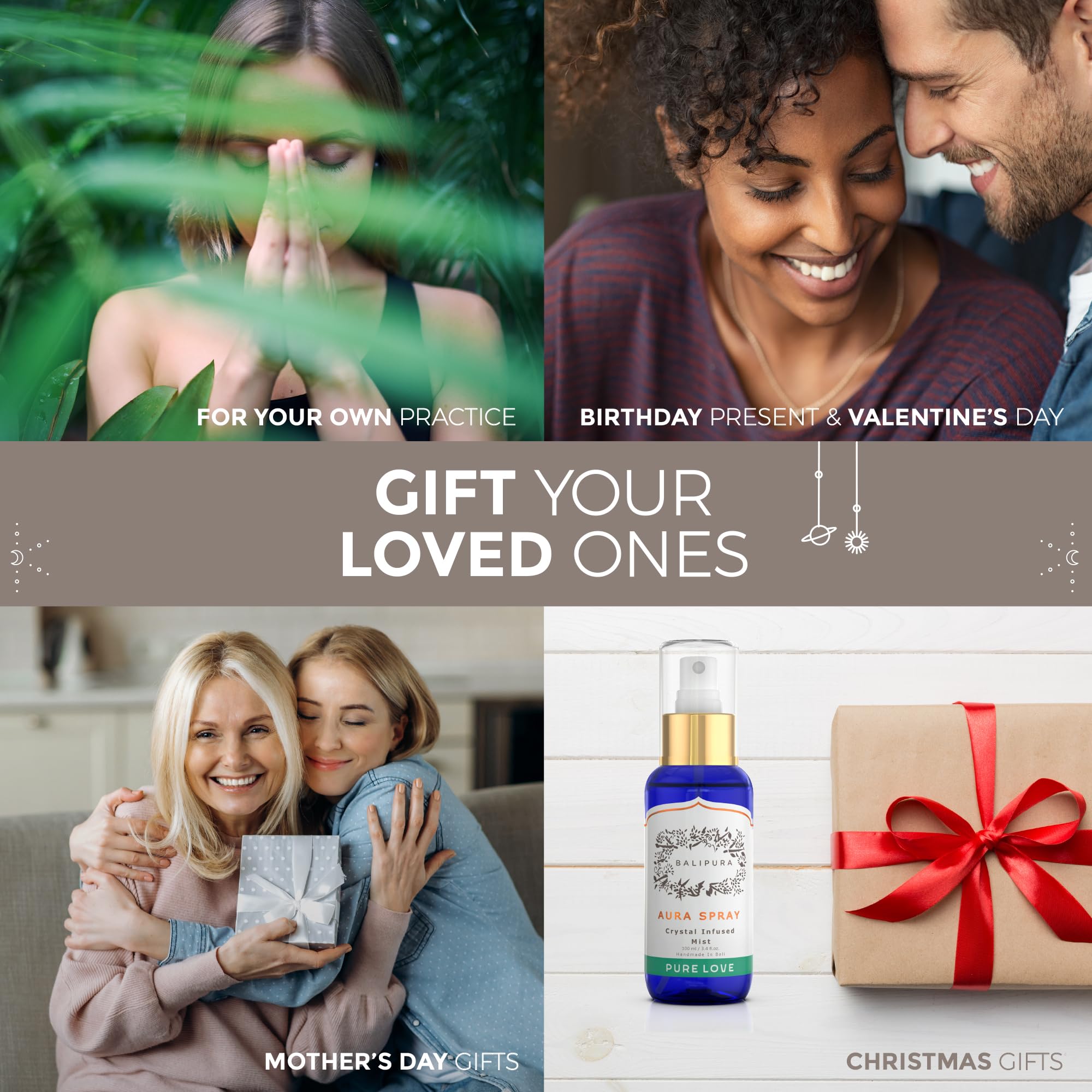 BALIPURA Pure Love Aura Spray at a meditation corner, promoting positivity and balance.