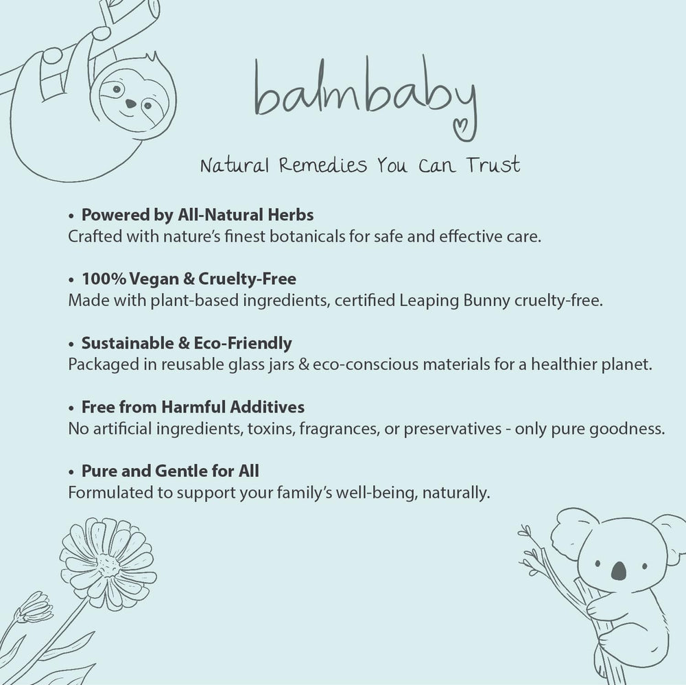 BALM! Baby ingredients include olive oil and shea butter for gentle, nourishing care