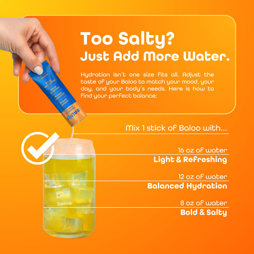Baloo electrolyte label highlighting sea salt and minerals for balance hydration