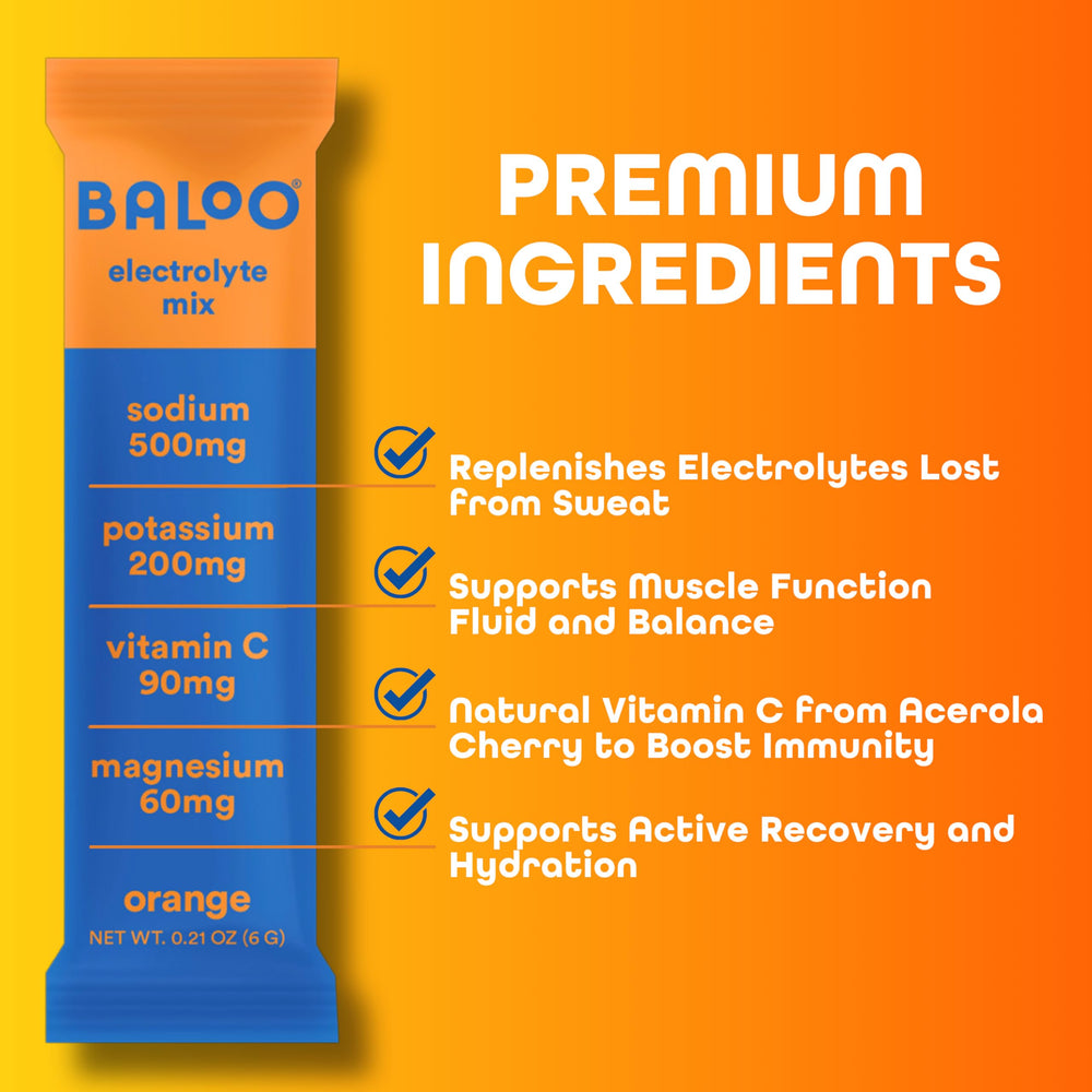 Baloo electrolytes lemon packet stirred into water for light refreshment