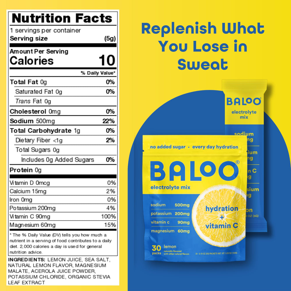 Baloo electrolytes grapefruit in a glass for a fruit-forward hydration boost.