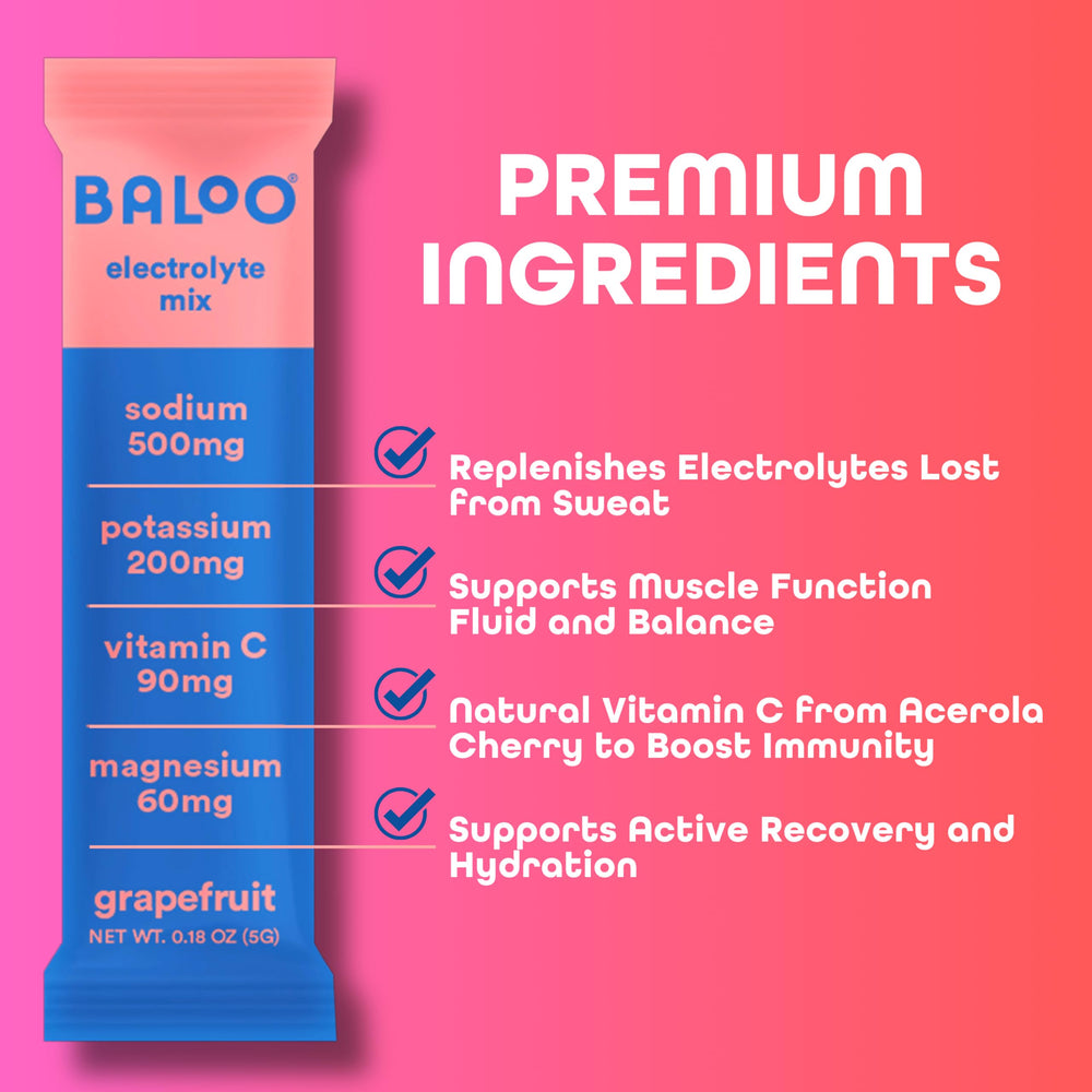 Baloo Grapefruit Electrolytes label close-up showing clean ingredients.